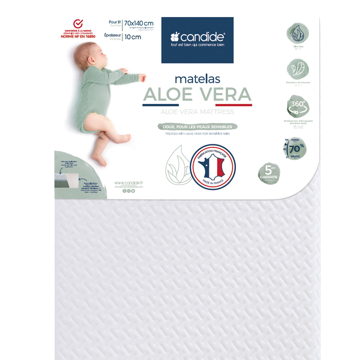 Матрак Алое Вера със свалящо се покритие За Легло 60X120См (10См Дебелина) Candide