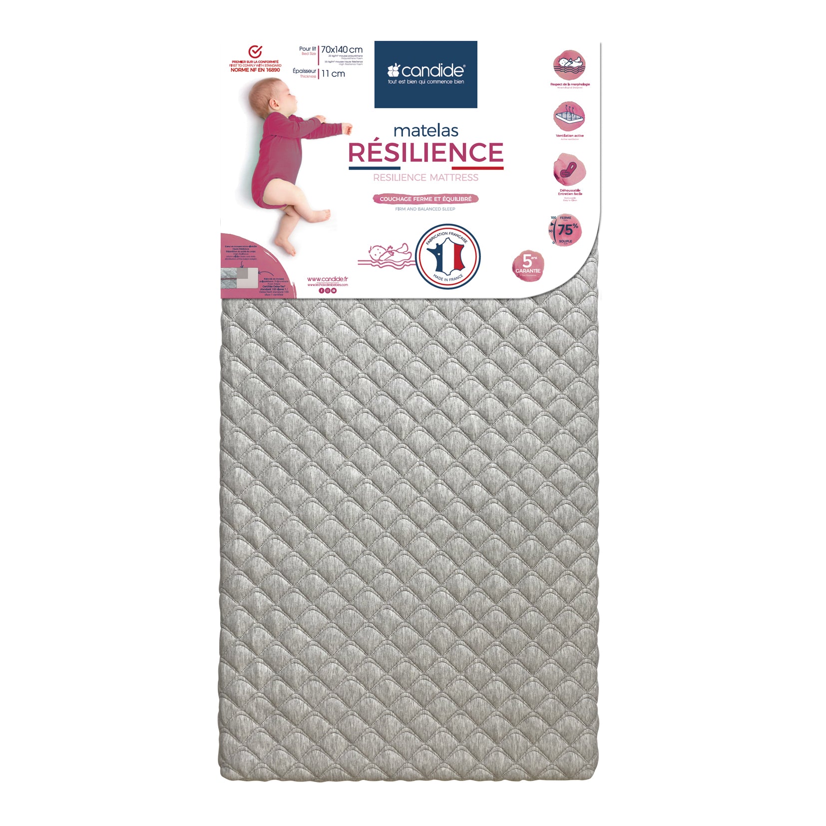 Saltea ergonomică și durabilă pentru copii pentru pat 60X120cm (grosime 11cm) Candide 
