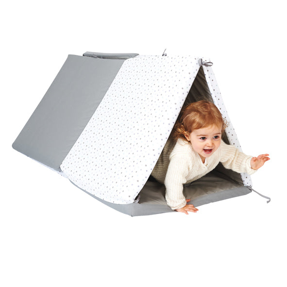 Интелигентна Постелка 5В1-Постелка За Игра, Подвижен Матрак, Барбарон, Тунел И Къща Сиво/Бяла Candide