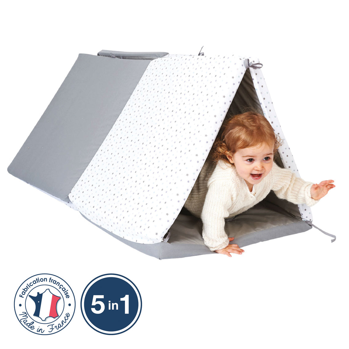 Интелигентна Постелка 5В1-Постелка За Игра, Подвижен Матрак, Барбарон, Тунел И Къща Сиво/Бяла Candide