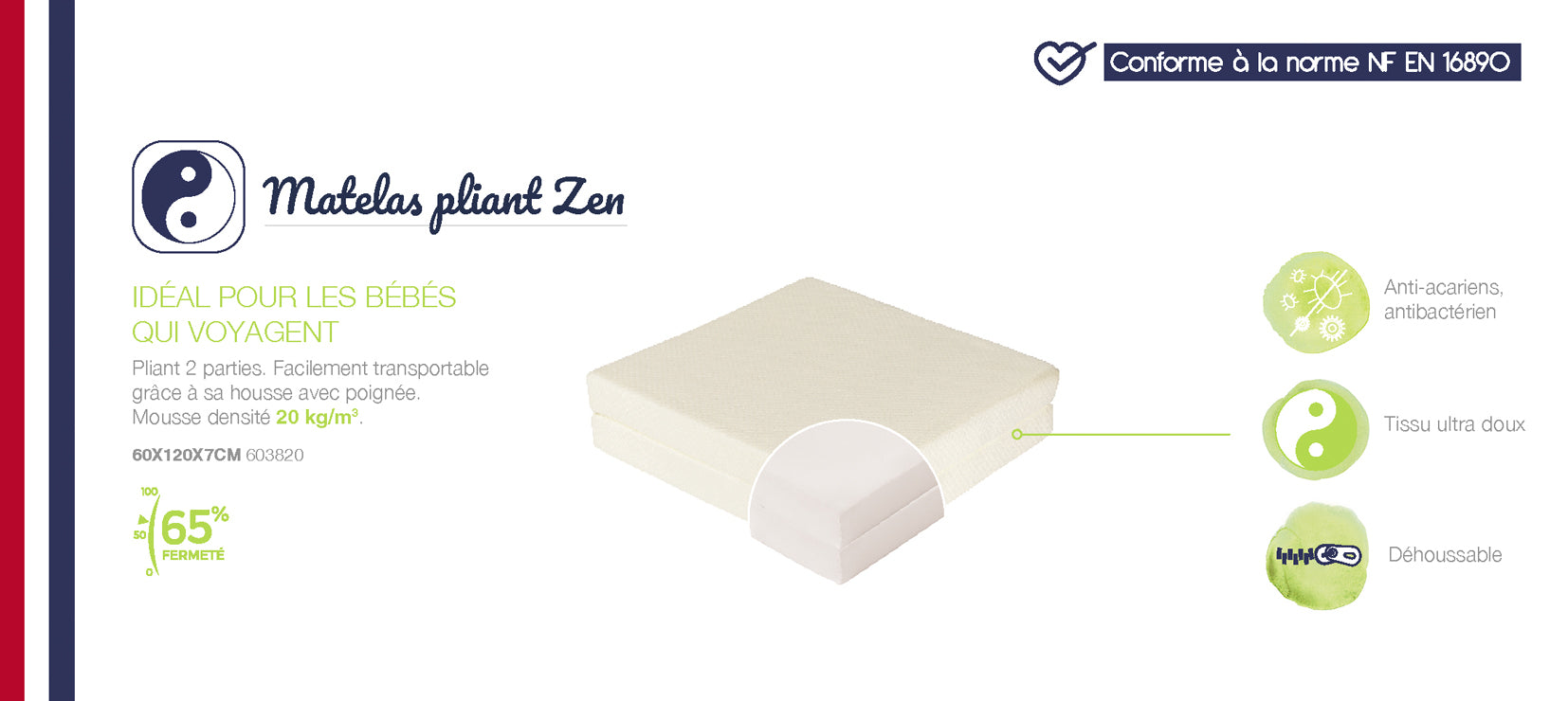 Сгъваем Бебешки Матрак 2 Части Дзен С Бамбуково Покритие 60x120См (7См Дебелина) Candide