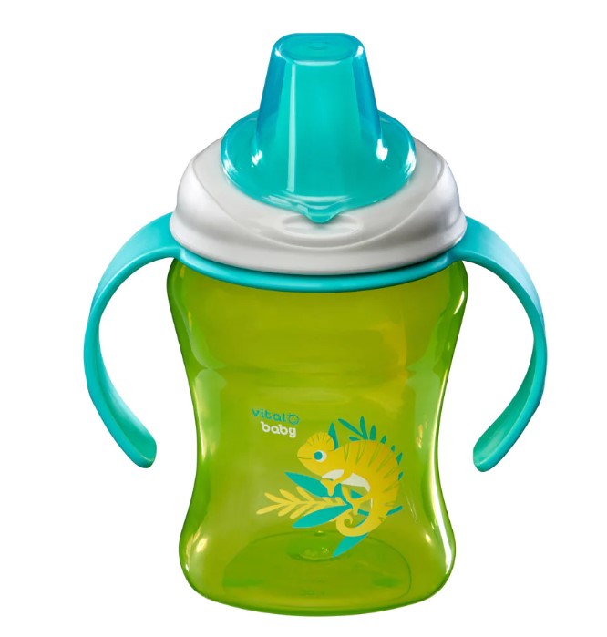 Чаша за лесно отпиване с подвижни дръжки 260 мл. Зелена Vital Baby