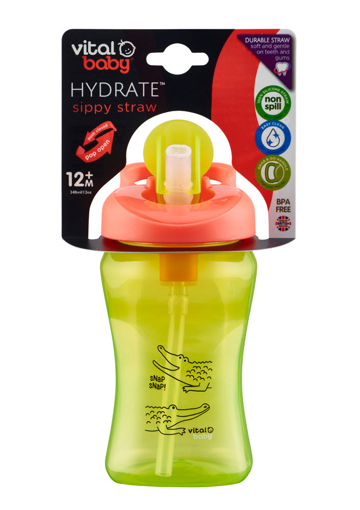Неразливащо се шише със сламка 12м+ 340мл. зелено Vital Baby