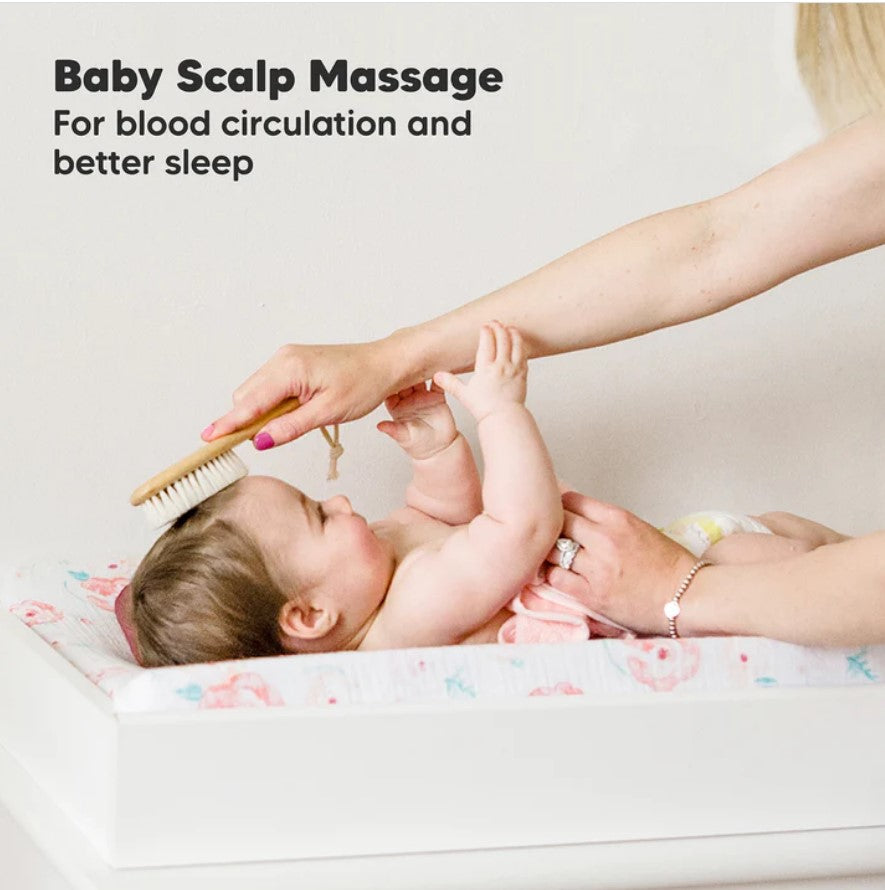 Set de pieptene și perie de păr KeaBabies din lemn pentru bebeluși