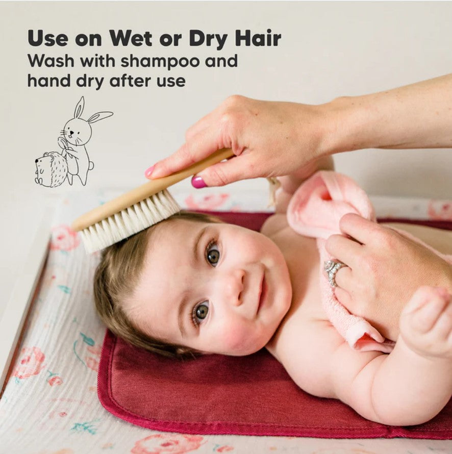 Set de pieptene și perie de păr KeaBabies din lemn pentru bebeluși