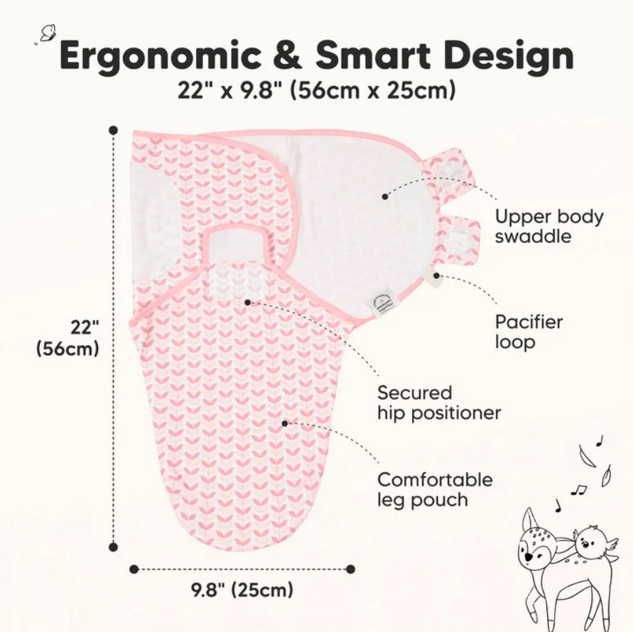 Антистрес Пелени За Повиване Organic 0-3 месеца 3бр Розови Цветя KeaBabies