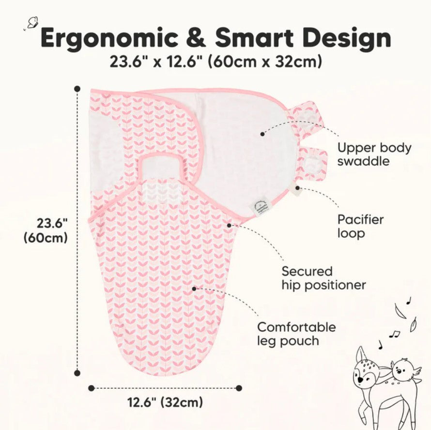 Антистрес Пелени За Повиване Organic 0-3 месеца 3бр Розови Цветя KeaBabies