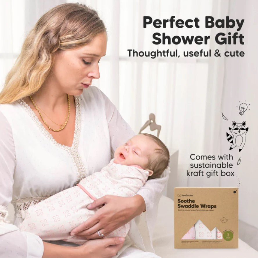 Антистрес Пелени За Повиване Organic 0-3 месеца 3бр Розови Цветя KeaBabies