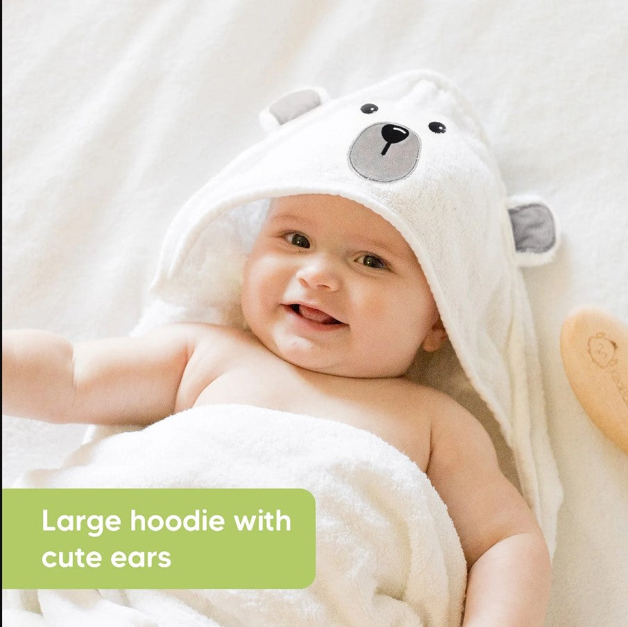 Бебешка Хавлия с качулка От Органичен Бамбук Бяло Мече KeaBabies