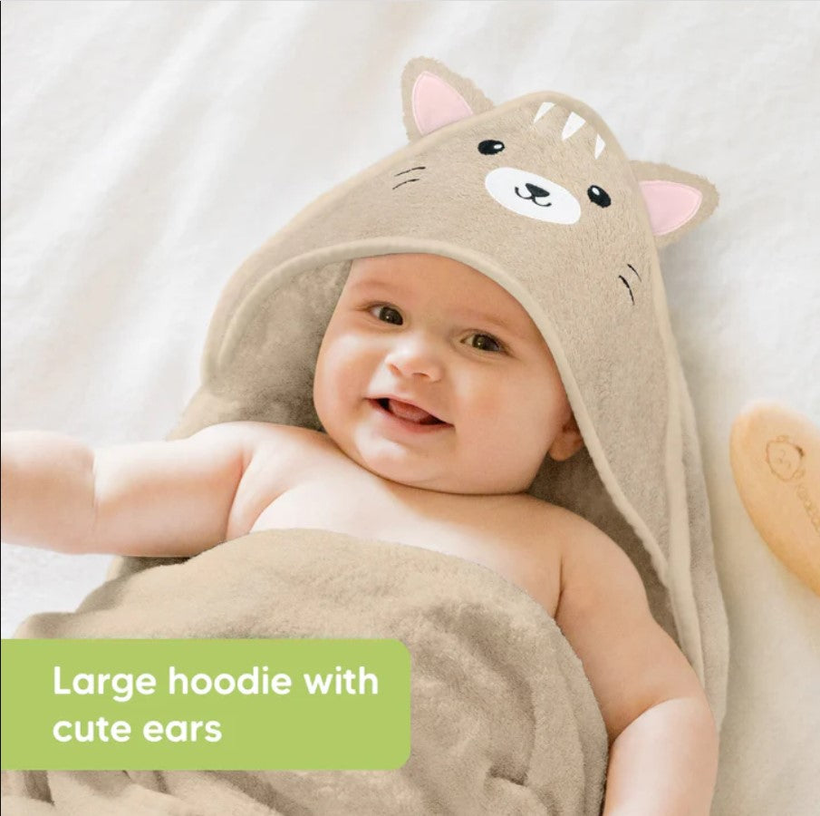 Бебешка Хавлия с качулка От Органичен Бамбук Котка KeaBabies