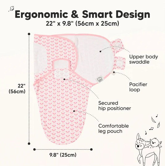 Антистрес Пелени За Повиване Organic 3-6 Месеца 3Бр Розови Цветя Keababies