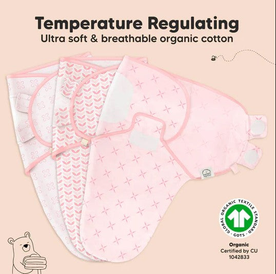 Scutece anti-stres organice 3-6 luni 3buc flori roz keababies