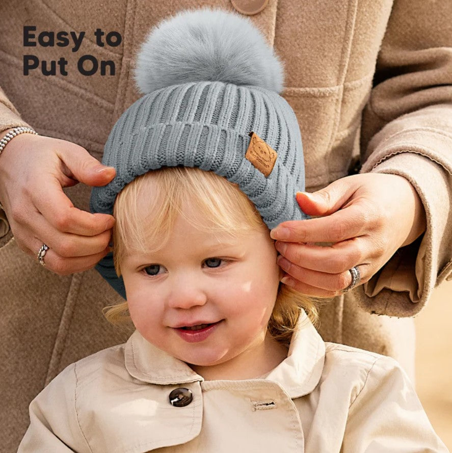 Зимна Детска Шапка 6-36м Сива 2 Броя Keababies