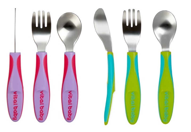 Детски метални прибори 12м+ Лилави Vital Baby