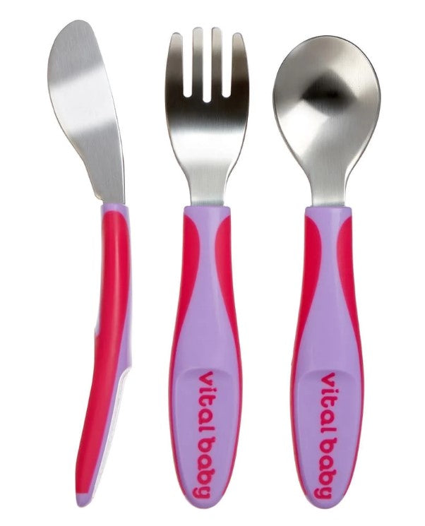 Детски метални прибори 12м+ Лилави Vital Baby