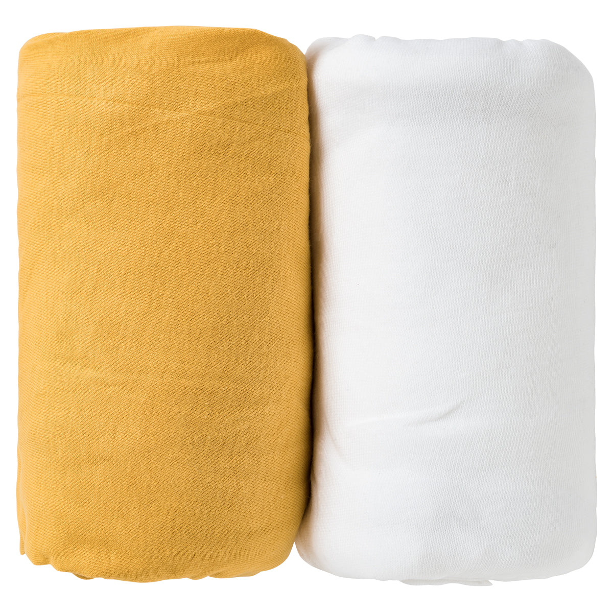 Cearşafuri 2 bucăţi 60X120Cm 100% bumbac alb/muştar Babycalin