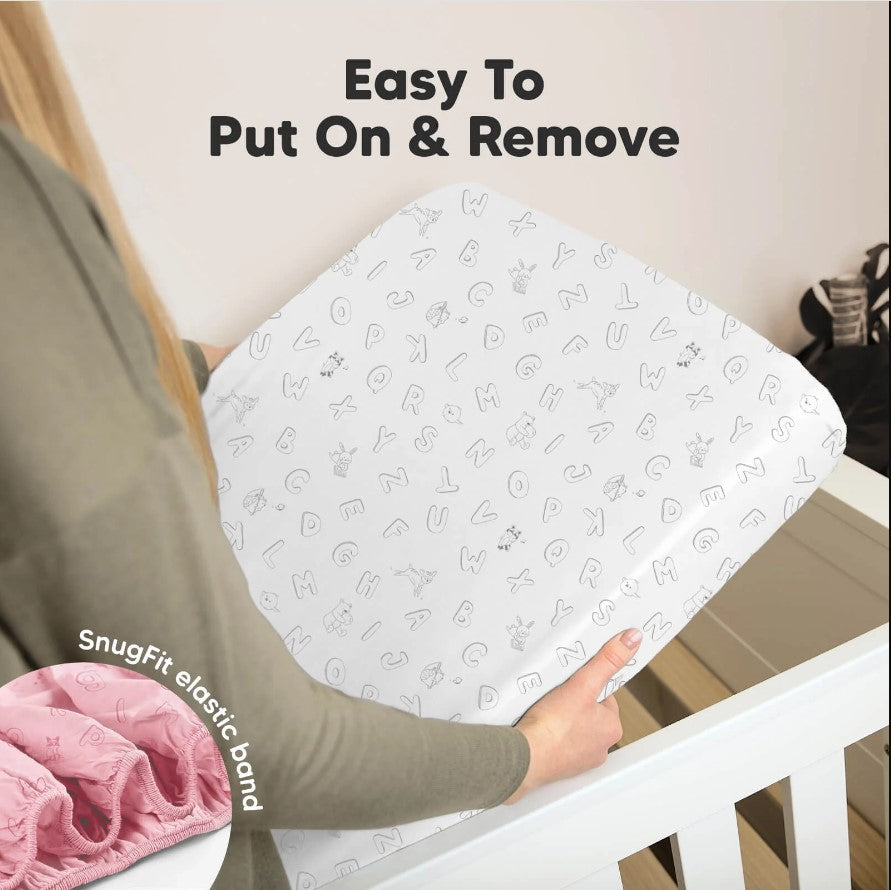 Cearşafuri din bumbac organic 2 buc 60x120 cm roz/alb Abc KeaBabies