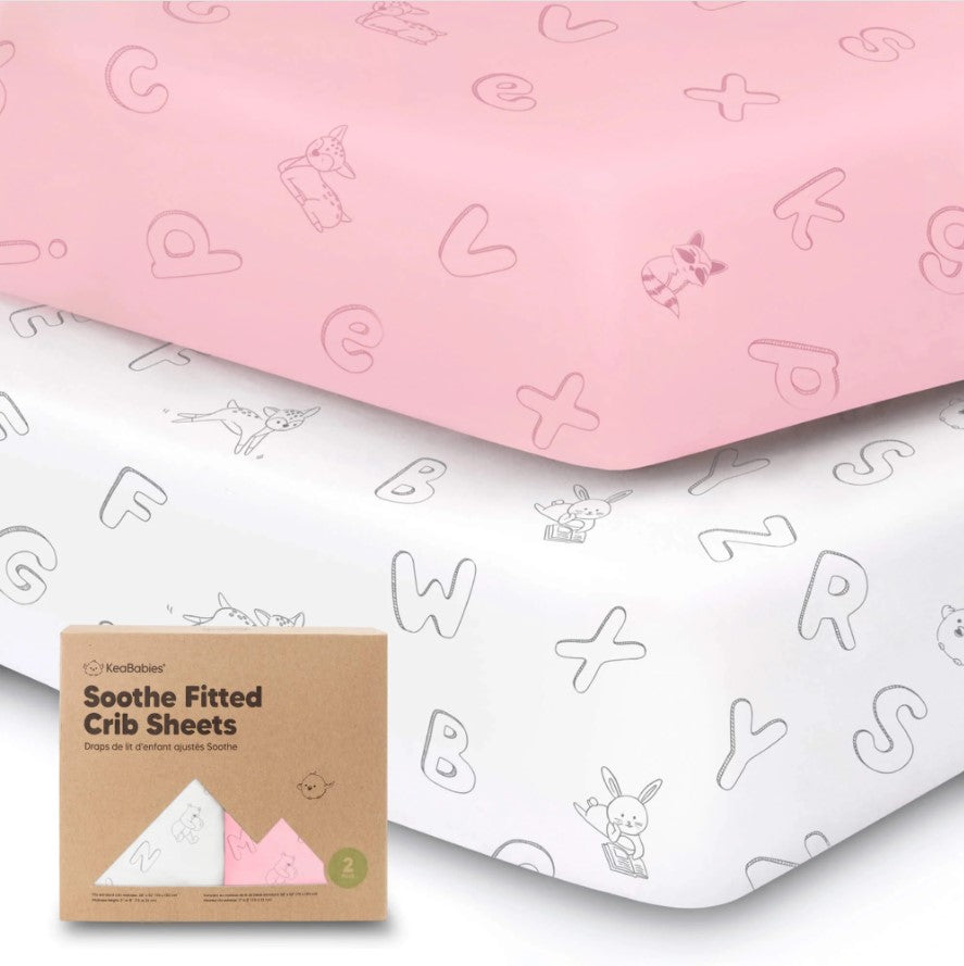 Cearşafuri din bumbac organic 2 buc 60x120 cm roz/alb Abc KeaBabies