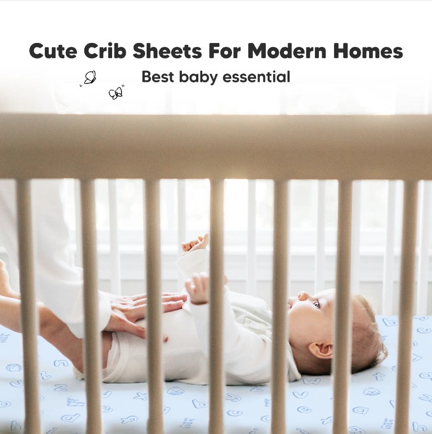 Чаршафи От Органичен Памук 2 Броя 60х120См Син/Бял Abc KeaBabies