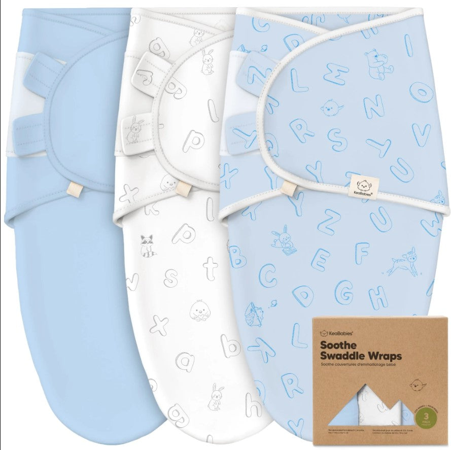 Антистрес Антистрес Пелени За Повиване Organic 0-3 Месеца 3Бр Сини ABC KeaBabies