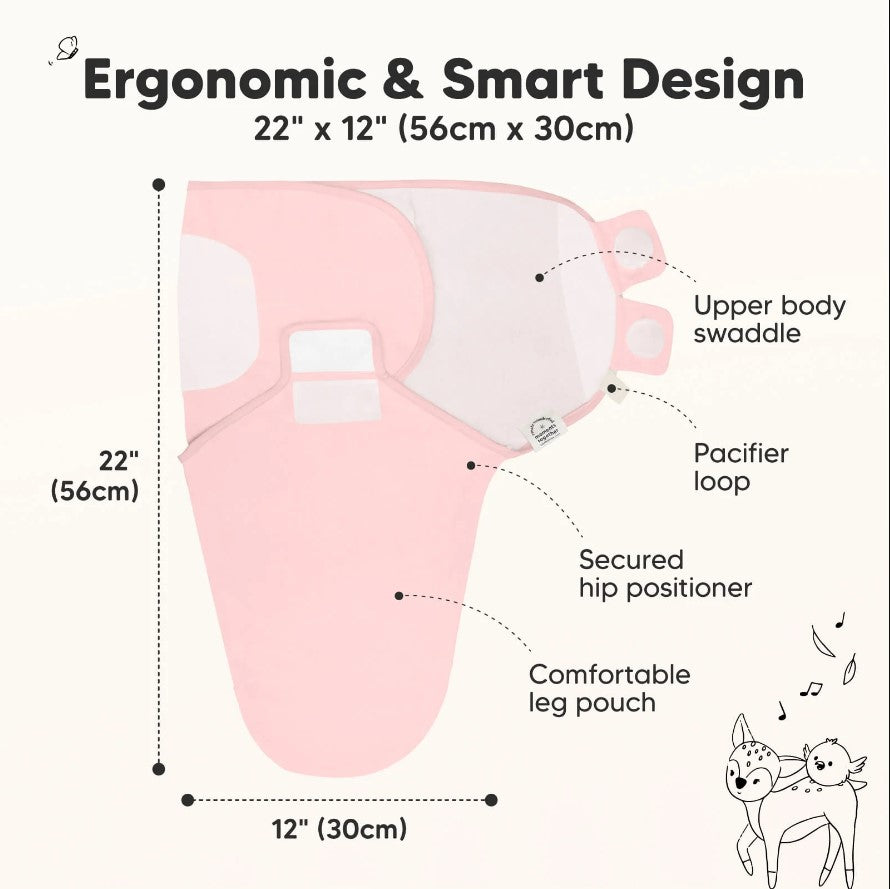 Антистрес Пелени За Повиване Organic 0-3 Месеца 3Бр Розови KeaBabies