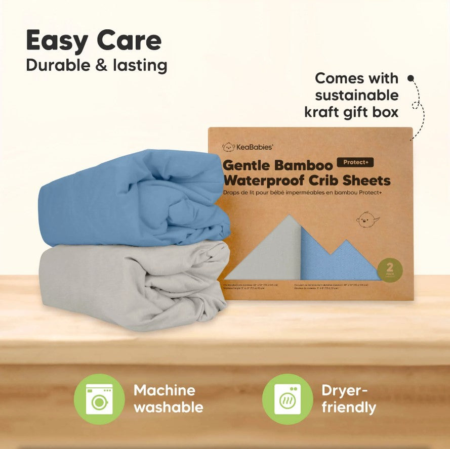Чаршаф И Протектор 2в1 Protect+ 60Х120См 2 Броя Син/Сив KeaBabies