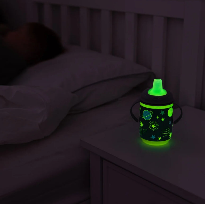Pahar EarthSmart Vital Baby anti-vărsare cu cioc moale 350 ml, strălucește în întuneric