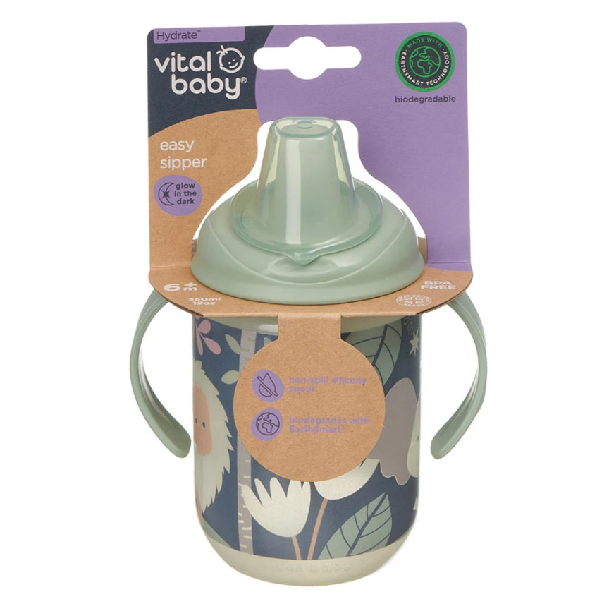 Pahar EarthSmart Vital Baby anti-vărsare cu cioc moale 350 ml, strălucește în întuneric