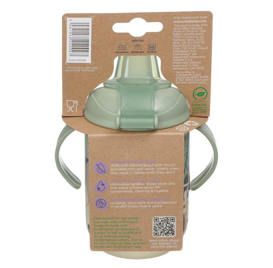 Pahar EarthSmart Vital Baby anti-vărsare cu cioc moale 350 ml, strălucește în întuneric