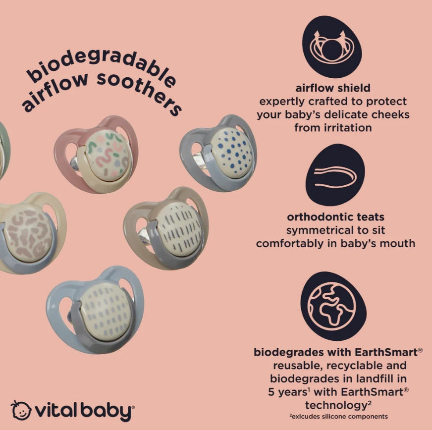 Suzete cu flux de aer calmant pentru bebeluși 0-6 luni EarthSmart Vital Baby