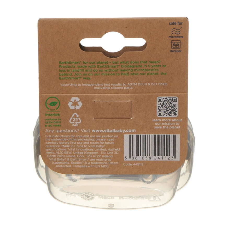 Suzete cu flux de aer calmant pentru bebeluși 0-6 luni EarthSmart Vital Baby