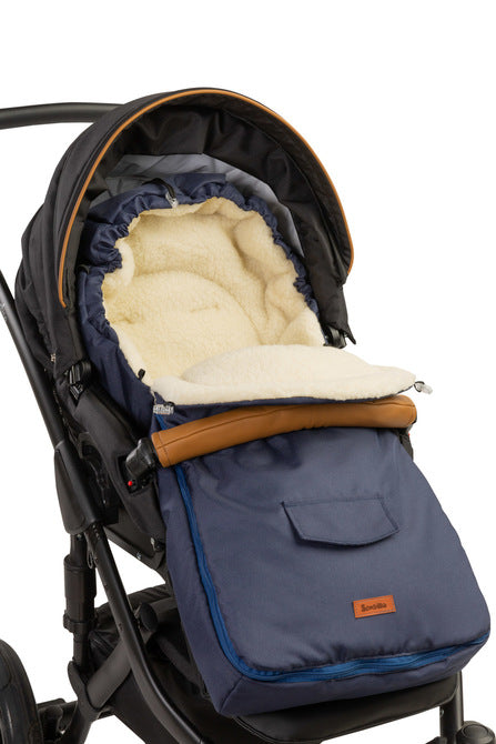 Geantă de iarnă pentru cărucior de lână bleumarin (95X40)