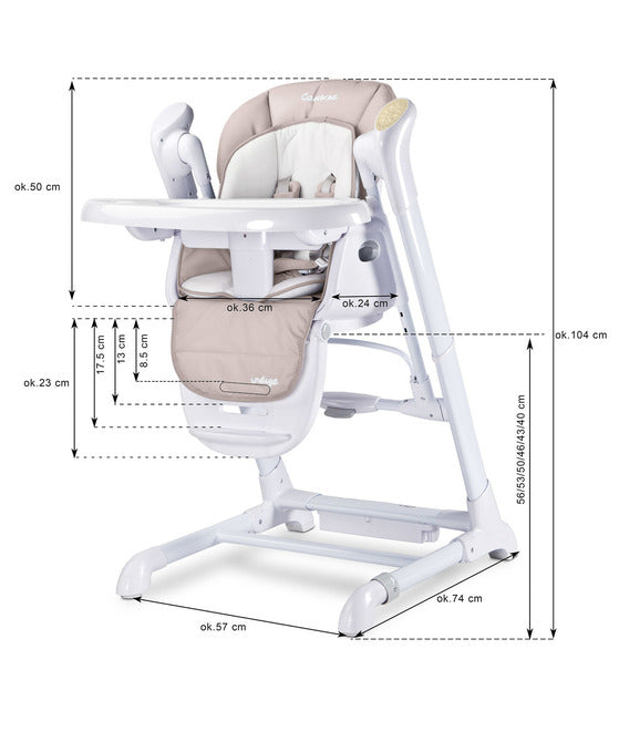 Столче За Хранене и Електрическа Люлка 2в1 Индиго Light Grey Caretero