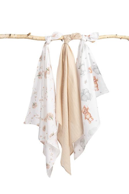 Scutece Muslină Urs Bej 3 Bucuri 70x80 Cm 