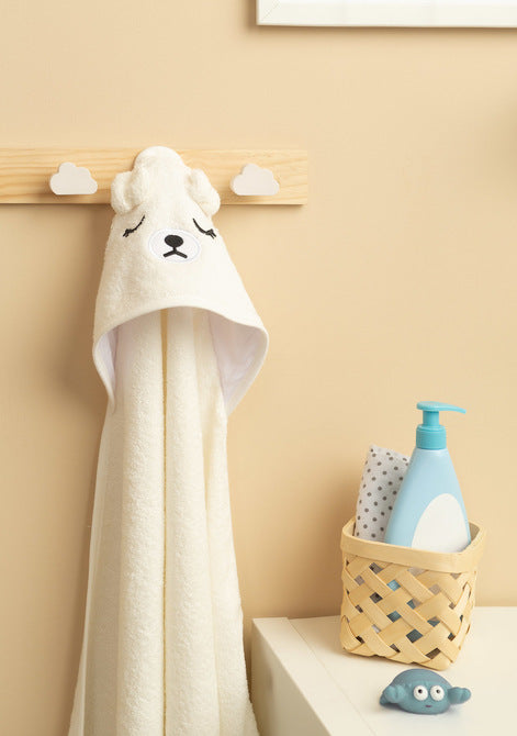 Prosop pentru bebeluși cu glugă 100x100 cm, ursuleț alb, Sensillo