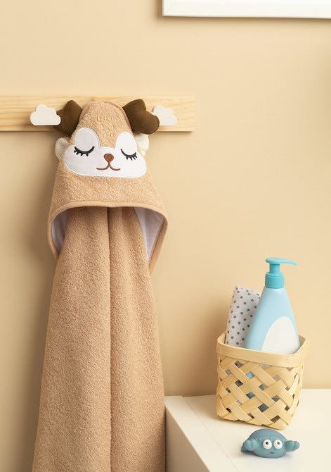 Prosop pentru bebeluși cu glugă 100x100 cm, culoare cerb, bej, Sensillo