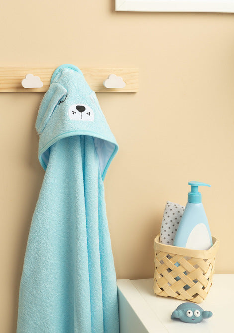 Prosop pentru bebeluși cu glugă 100x100 cm, câine, albastru, Sensillo