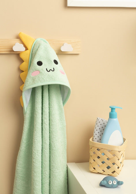 Prosop pentru bebeluși cu glugă 100x100 cm, dinozaur, mentă, Sensillo