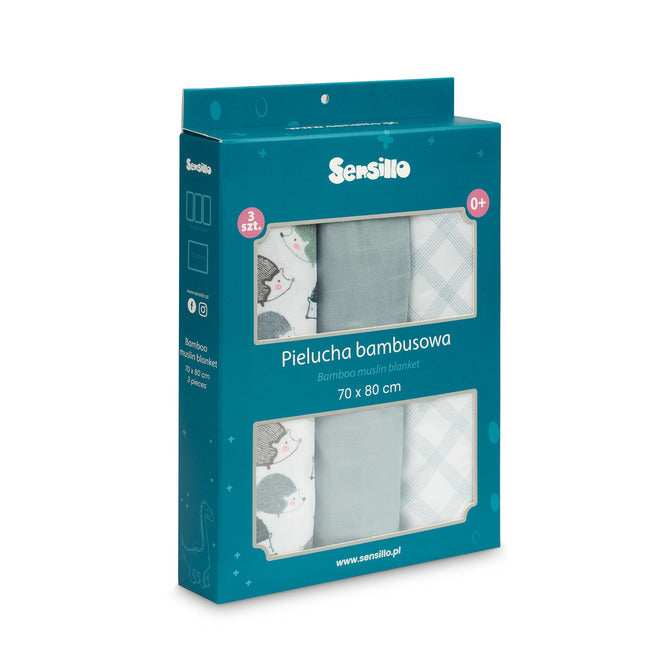 Scutece din bambus 3 bucăți Arici Albastru 70X80 Sensillo 