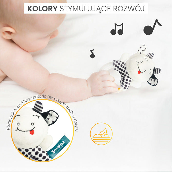Ursuleț de pluș alb-negru Rattle Sensillo 