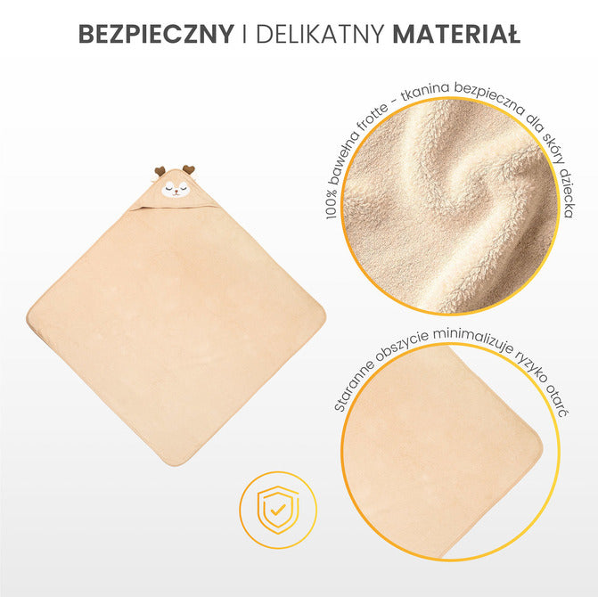 Prosop pentru bebeluși cu glugă 100x100 cm, gri elefant, Sensillo