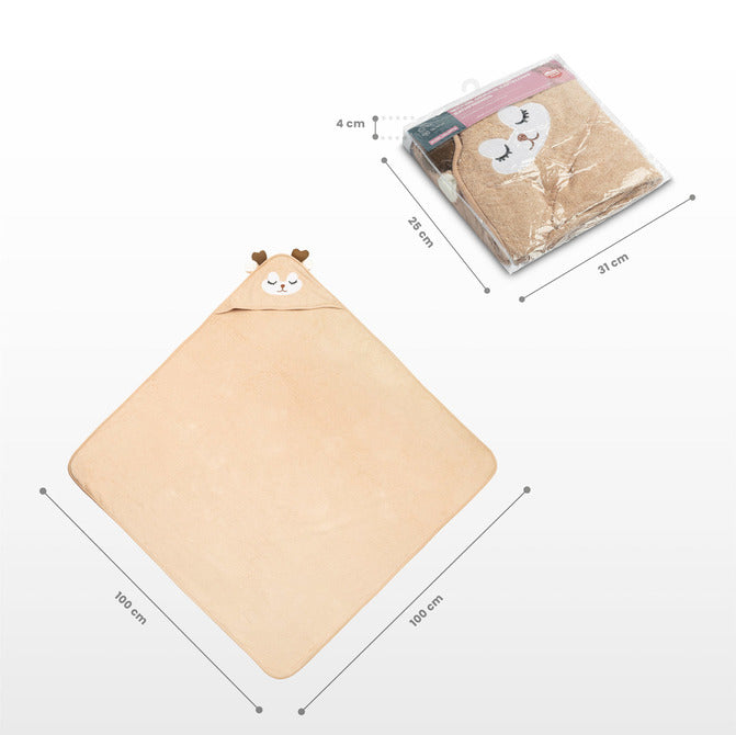 Prosop pentru bebeluși cu glugă 100x100 cm, culoare cerb, bej, Sensillo