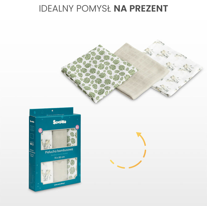 Бамбукови Пелени 3 броя Динозаври Зелен 70X80 Sensillo