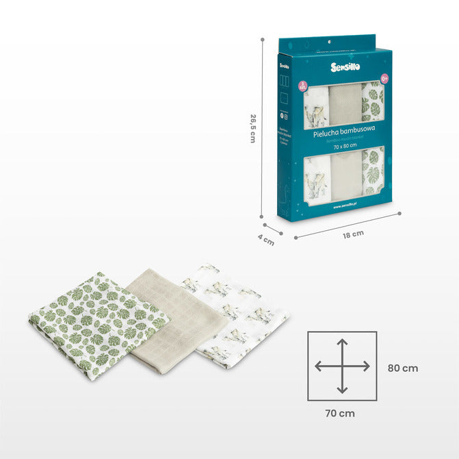 Scutece din bambus 3 bucăți Arici Albastru 70X80 Sensillo 