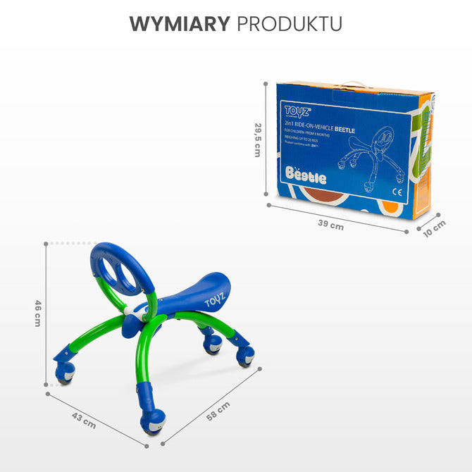 Beetle 2B1 Ride-On Car Type Bumblebee Blue Caretero Toyz