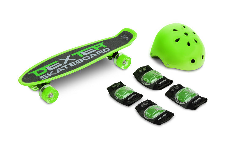 Skateboard Dexter Green + Casca Si Protectoare Caretero Toyz