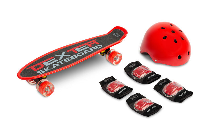 Skateboard Dexter Red + Casca Si Protectoare Caretero Toyz